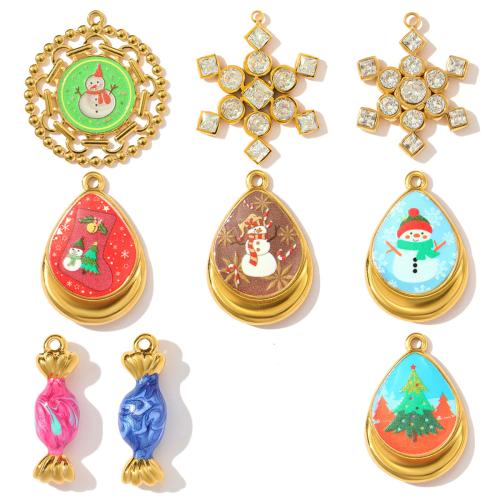 Nerezová ocel Šperky Přívěsky, 304 Stainless Steel, barva pozlacený, DIY & micro vydláždit kubické zirkony & smalt, více barev na výběr, 3PC/Bag, Prodáno By Bag