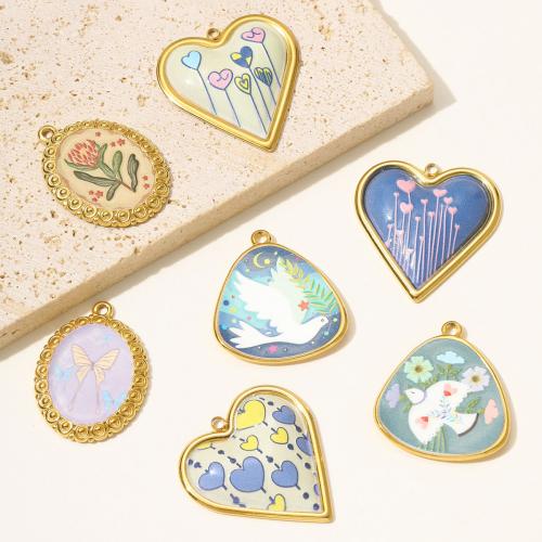Stainless Steel Pendants 304 Stainless Steel gold color plated DIY & enamel Sold By Bag