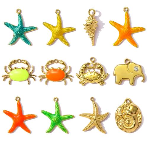 Stainless Steel Animal Pendants 304 Stainless Steel with ABS Plastic Pearl gold color plated DIY & enamel & with rhinestone Sold By Bag