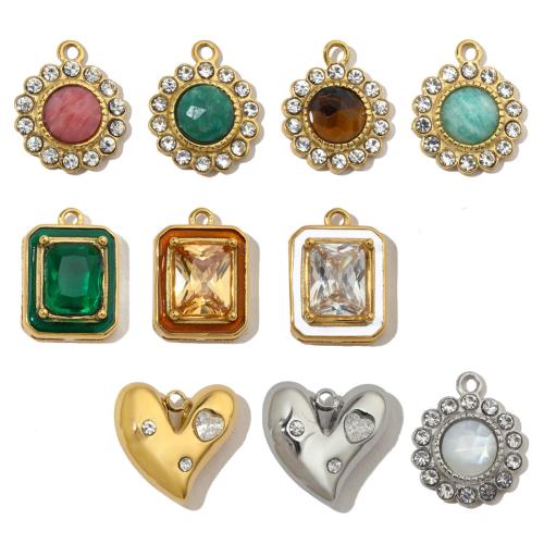 Gioielli ciondoli con gemme, 304 acciaio inox, with Pietra naturale, placcato color oro, DIY & Micro spianare cubic zirconia & smalto & con strass, nessuno, 3PC/borsa, Venduto da borsa