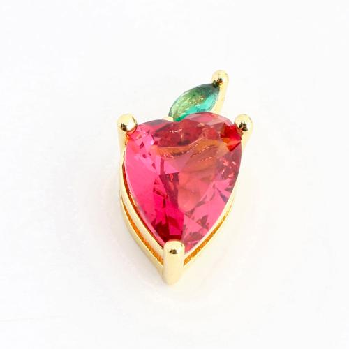 Pendentifs en laiton zircon cubique (CZ), coeur, DIY & pavé de micro zircon, doré, 13x8x6mm, Vendu par PC