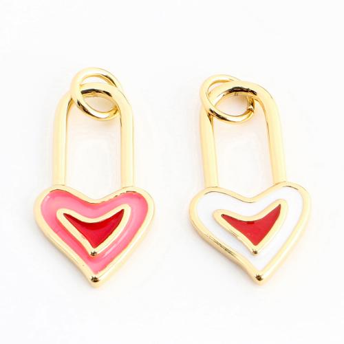Brass Heart Pendants Lock gold color plated DIY & enamel & hollow Sold By PC