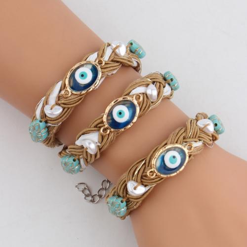 Evil Eye Jewelry Bracelet Acrylic with Wax Cord & Resin & Plastic Pearl & Brass gold color plated fashion jewelry Sold By PC