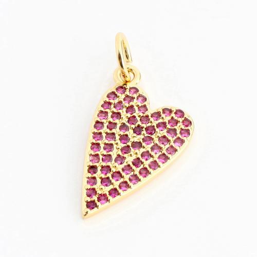Cubique Pendentif en laiton zircon pavent, coeur, DIY & pavé de micro zircon, doré, 18x11x1mm, Vendu par PC