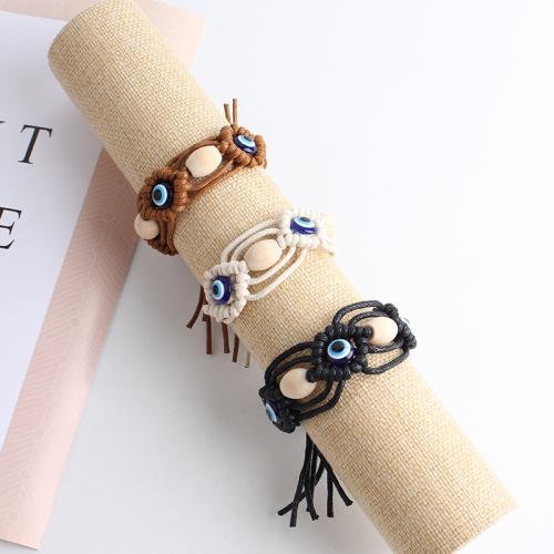 Evil Eye Jewelry Bracelet Wax Cord with Wood & Resin gold color plated fashion jewelry Sold By PC