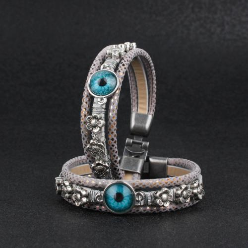 Evil Eye Biżuteria Bransoletka, Stop cynku, ze PU & Plastik powlekany CCB, Platerowane w kolorze złota, biżuteria moda & wielowarstwowa, dostępnych więcej kolorów, sprzedane przez PC