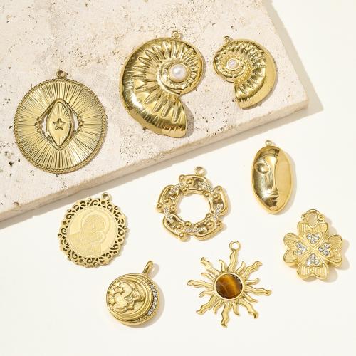 Stainless Steel Pendants 304 Stainless Steel with Natural Stone & ABS Plastic Pearl gold color plated DIY & with rhinestone Sold By Bag