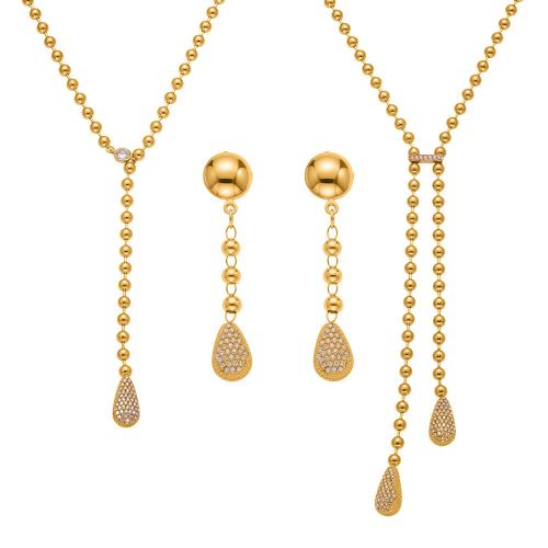 Cubic Zirconia rozsdamentes acél ékszer készletek, 304 rozsdamentes acél, 18K aranyozott, különböző stílusokat a választás & mikro egyengetni cirkónia & a nő, Által értékesített PC