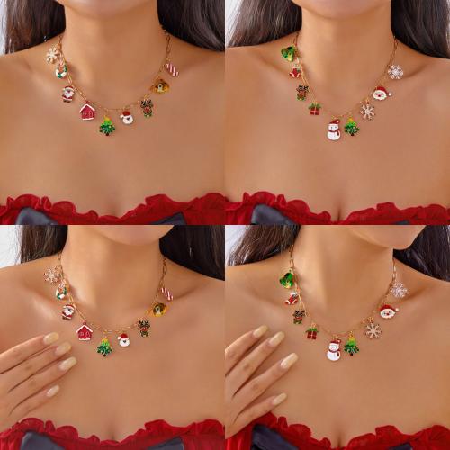 Zinc Alloy Jewelry Set bracelet & necklace gold color plated Christmas Design & enamel Sold By PC