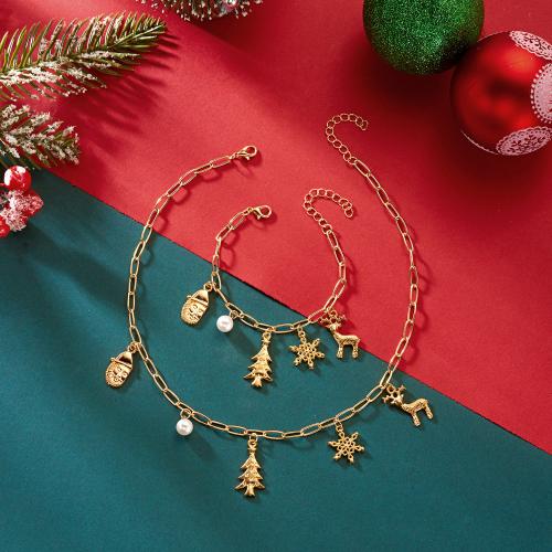 lega in zinco set di gioielli fashion, Bracciale & Collana, with perla in plastica, placcato color oro, Design natalizio, nessuno, Venduto da PC