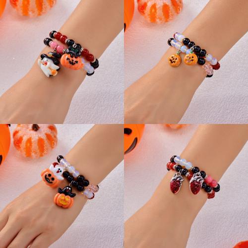 Zinklegierung Armband, mit Glasperlen, goldfarben plattiert, Design für Halloween & Emaille, keine, 2PCs/setzen, verkauft von setzen