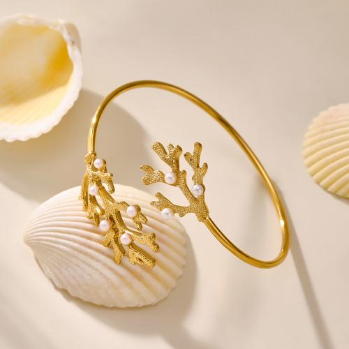 Acier inoxydable 304 bracelet manchette, avec Shell Pearl & zircon cubique, Placage, bijoux de mode & styles différents pour le choix & pour femme, Vendu par PC