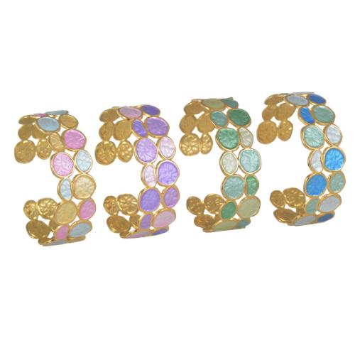 Acier inoxydable 304 bracelet manchette, Placage de couleur d'or, pour femme & émail & creux, plus de couleurs à choisir, Vendu par PC