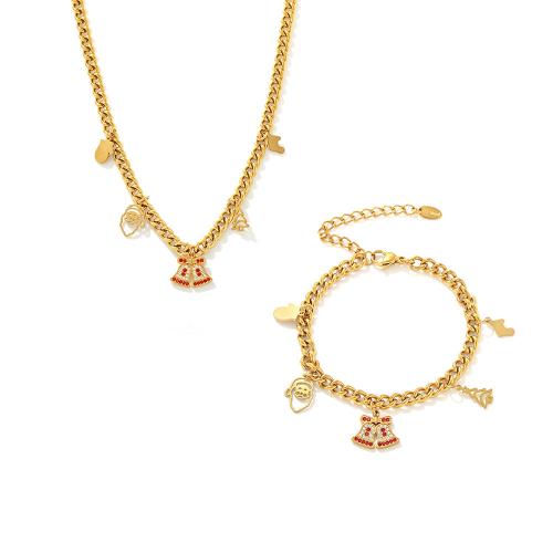 Cubic Zirconia rozsdamentes acél ékszer készletek, 304 rozsdamentes acél, galvanizált, különböző stílusokat a választás & mikro egyengetni cirkónia & a nő, aranysárga, Által értékesített PC