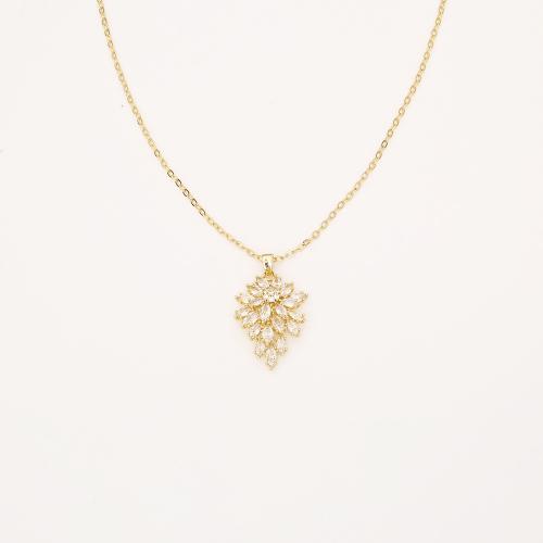 Cubic Zircon Micro bane messing halskæde, Leaf, forskellige stilarter for valg & Micro Pave cubic zirconia & for kvinde, Solgt af PC