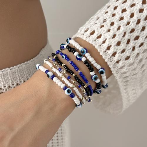 Evil Eye Jewelry Bracelet Resin with Seedbead & Zinc Alloy gold color plated fashion jewelry Sold By Set