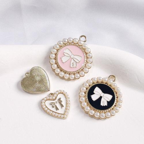 Zinc Alloy Enamel Pendants with Plastic Pearl Round plated DIY Sold By Bag