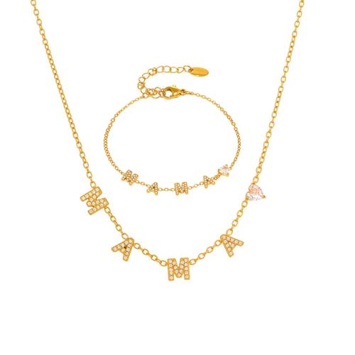 Cubic Zirconia rozsdamentes acél ékszer készletek, 304 rozsdamentes acél, 18K aranyozott, különböző stílusokat a választás & mikro egyengetni cirkónia & a nő, Által értékesített PC