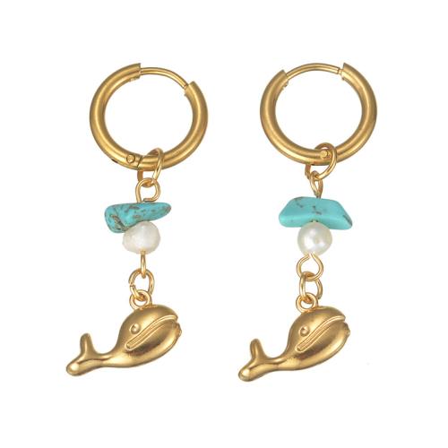 Boucle d'oreille goutte inox, Acier inoxydable 304, avec pierre gemme & perle de plastique, Placage, bijoux de mode & styles différents pour le choix & pour femme, doré, Vendu par paire