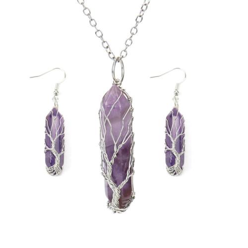 Natural Gemstone Jewelry Sets earring & necklace with Brass handmade 2 pieces & for woman Sold By Set