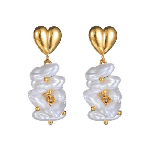 Boucle d'oreille goutte inox, Acier inoxydable 304, avec perle de plastique, Placage, bijoux de mode & pour femme, plus de couleurs à choisir, Vendu par paire