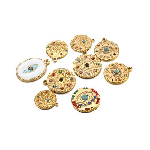 Stainless Steel Pendants 304 Stainless Steel with Turquoise gold color plated DIY & with rhinestone Sold By Bag