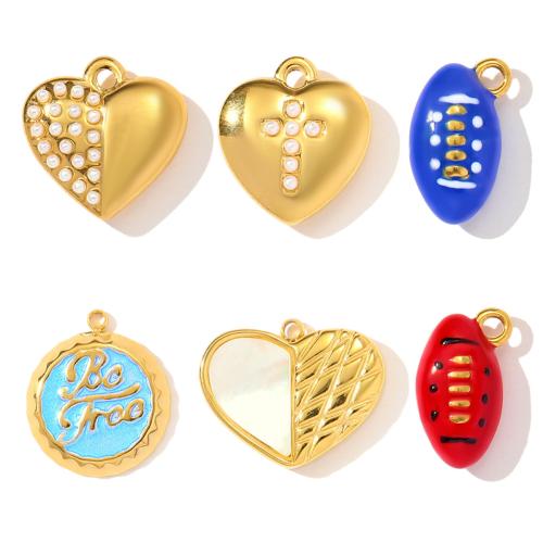 Stainless Steel Pendants 304 Stainless Steel with ABS Plastic Pearl gold color plated DIY & enamel Sold By Bag