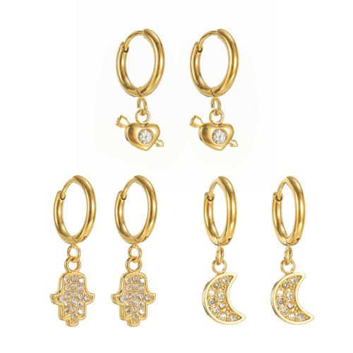 Boucle d'oreille goutte inox, Acier inoxydable 304, Plaqué or 18K, styles différents pour le choix & pour femme & avec strass, Vendu par paire