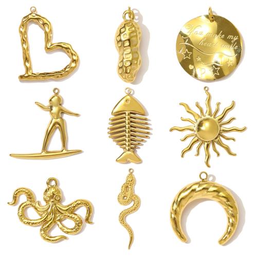 Nerezová ocel Šperky Přívěsky, 304 Stainless Steel, DIY, zlatý, 3PC/Bag, Prodáno By Bag