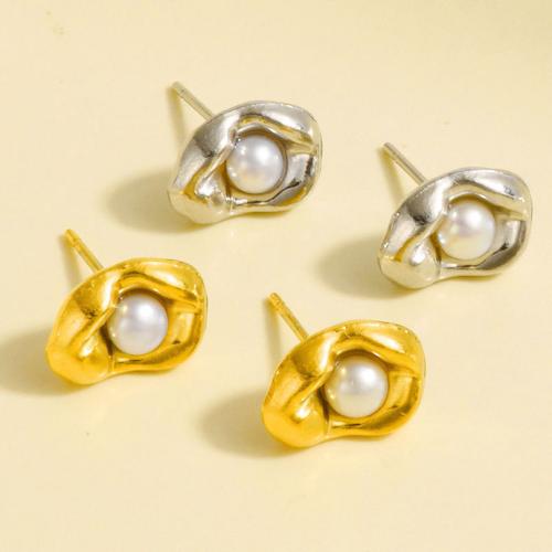 Stainless Steel Stud Earrings 304 Stainless Steel with Plastic Pearl plated fashion jewelry Sold By Pair