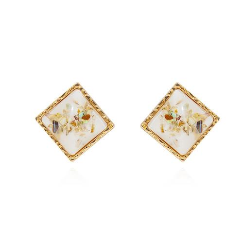 Brass Stud Earring with Shell Square 14K gold plated fashion jewelry & for woman Sold By Pair