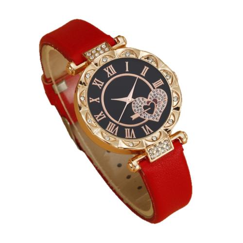 Women Wrist Watch Alloy with Faux Leather & Glass plated fashion jewelry & for woman & with rhinestone Length 23.5 cm Sold By PC
