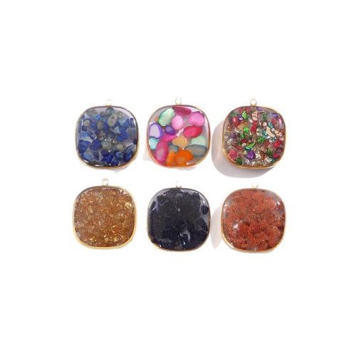 Gemstone Pendants Jewelry 304 Stainless Steel with Natural Gravel & Gold Foil Square plated DIY & epoxy gel Sold By Bag