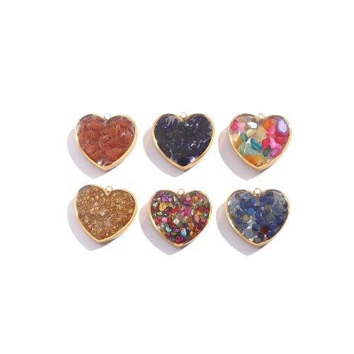 Gemstone Pendants Jewelry 304 Stainless Steel with Natural Gravel & Gold Foil Heart plated DIY & epoxy gel Sold By Bag