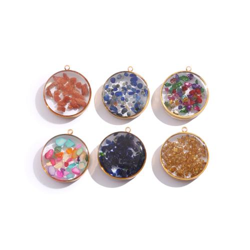 Gemstone Pendants Jewelry 304 Stainless Steel with Natural Gravel Round plated DIY & epoxy gel Sold By Bag