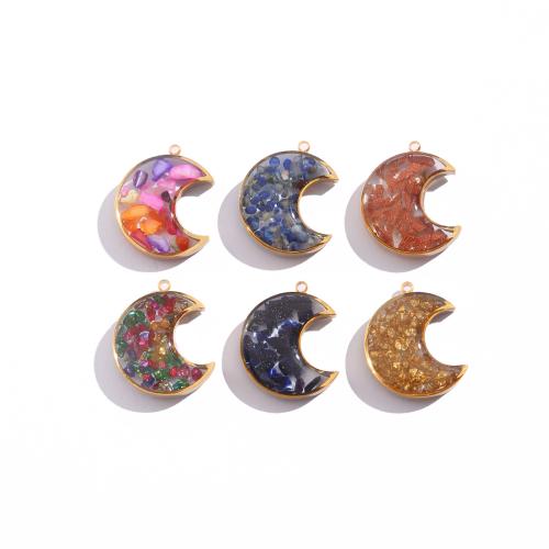 Gemstone Pendants Jewelry 304 Stainless Steel with Natural Gravel Moon plated DIY & epoxy gel Sold By Bag