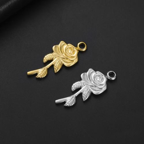 Acciaio inossidabile del pendente del fiore, 304 acciaio inox, Rose, placcato, DIY, nessuno, 14.30x34.40mm, 10PC/borsa, Venduto da borsa