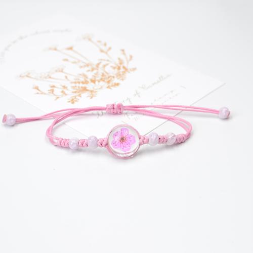 Glass Bracelet with Dried Flower & Porcelain & Wax Cord handmade fashion jewelry & for woman Length Approx 6-10 Inch Sold By PC