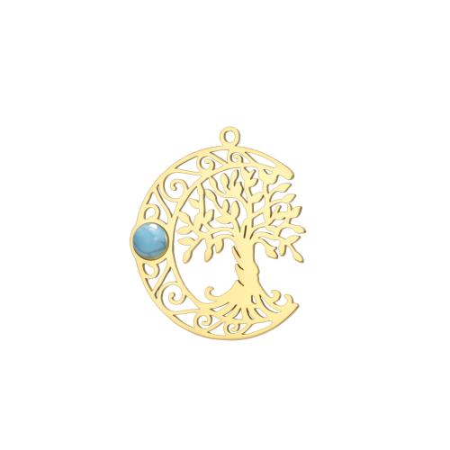 Stainless Steel Pendants 304 Stainless Steel with turquoise Tree plated DIY & hollow Sold By PC