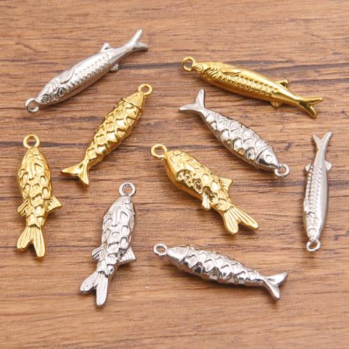 Stainless Steel Animal Pendants 304 Stainless Steel Fish plated DIY Sold By Bag