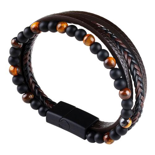 Gemstone Bracelet with PU Leather handmade multilayer & for man Sold By PC