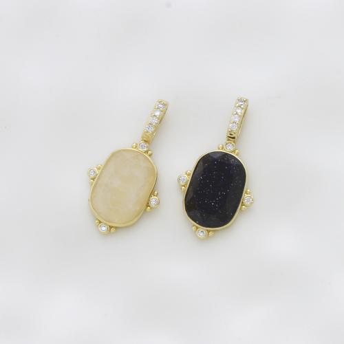 Gemstone Pendants Jewelry Brass with Natural Stone plated DIY & micro pave cubic zirconia Sold By PC