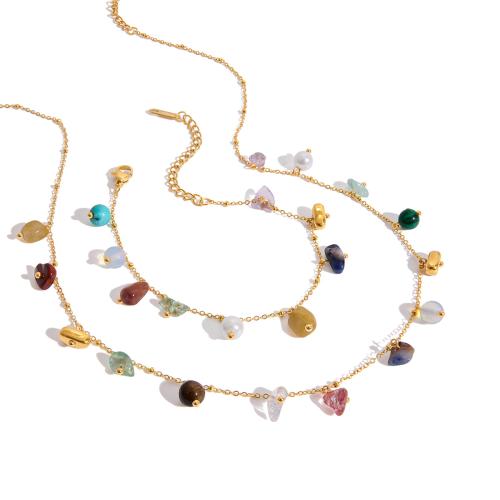 Natural Gemstone Jewelry Sets 304 Stainless Steel with Natural Stone & Plastic Pearl gold color plated fashion jewelry & for woman Sold By PC