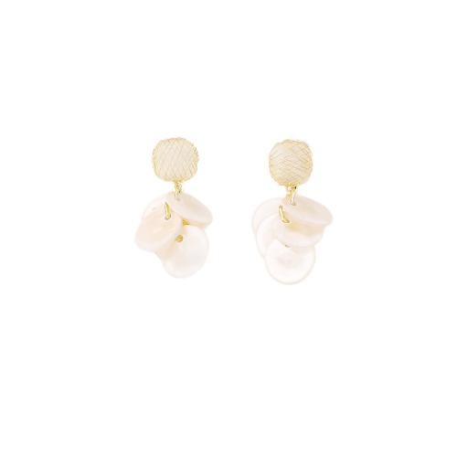 Shell Earrings Brass with Shell real gold plated fashion jewelry & for woman Sold By Pair