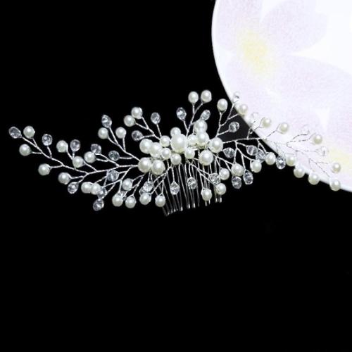 Decorative Hair Combs Zinc Alloy with Crystal & Plastic Pearl & Iron handmade fashion jewelry & for woman white Sold By PC