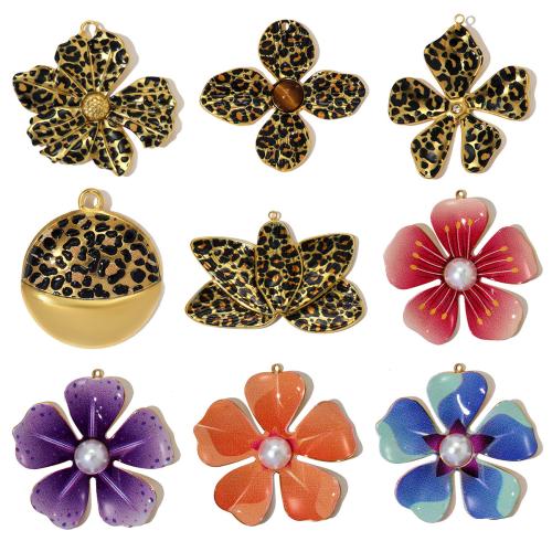Gemstone Pendants Jewelry 304 Stainless Steel with Natural Stone & ABS Plastic Pearl plated DIY & enamel & with rhinestone Sold By Bag