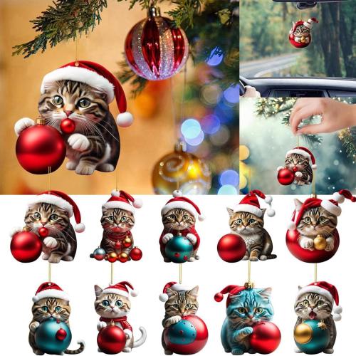 Acrylic Hanging Ornaments Cat Christmas Design Sold By PC