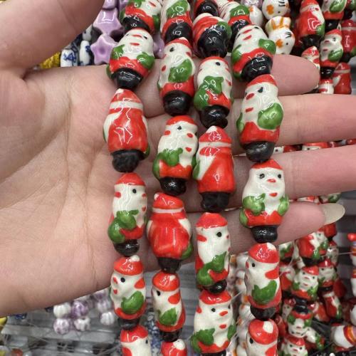 Porcelain Jewelry Beads hand drawing Christmas Design & DIY 20mm Sold By Bag