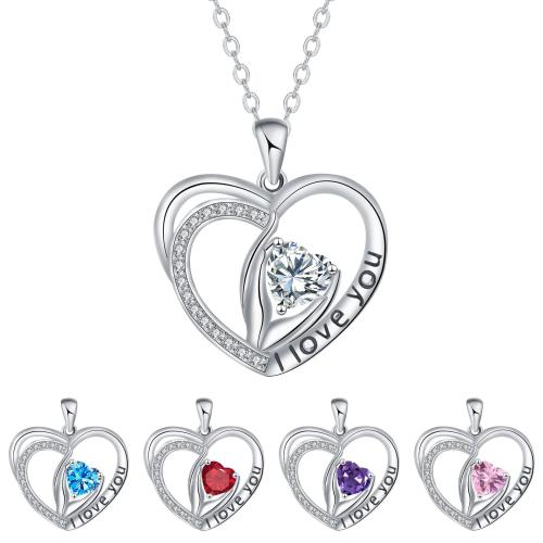 Cubic Zircon Micro Pave Brass Necklace with stainless steel chain with 5cm extender chain Heart platinum color plated oval chain & micro pave cubic zirconia & for woman Sold Per Approx 45 cm Strand
