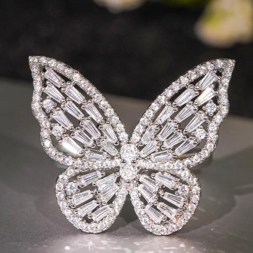 Mosaz Prst prsten, Motýl, platina á, různé velikosti pro výběr & micro vydláždit kubické zirkony & pro ženy, Velikost:6-10, Prodáno By PC